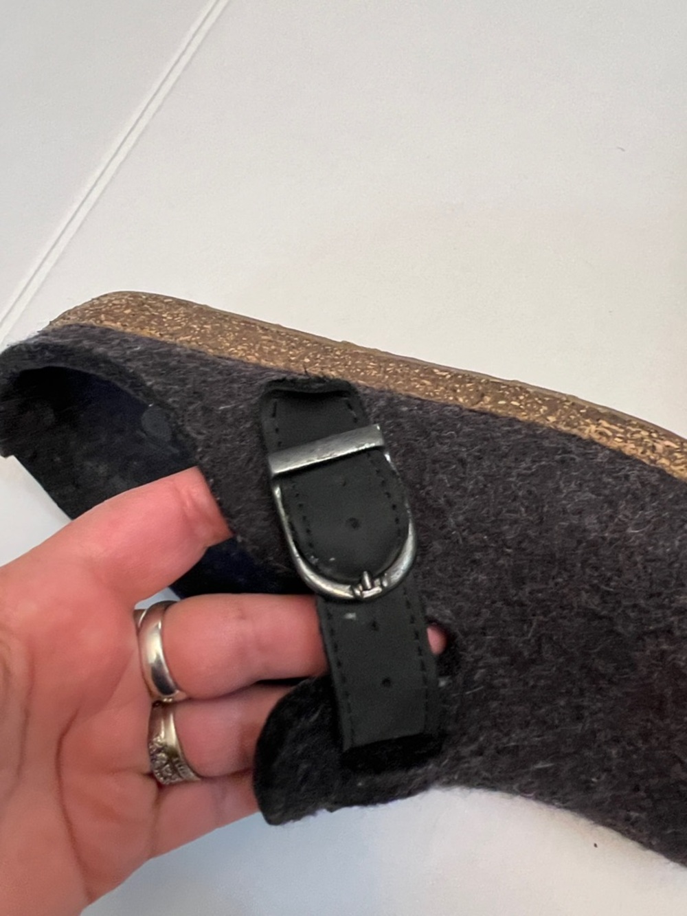 HAFLINGER BLACK CHARCOAL WOOL CLOGS WITH LEATHER ACCENTS & BUCKLES 38=7 US - Picture 5 of 11